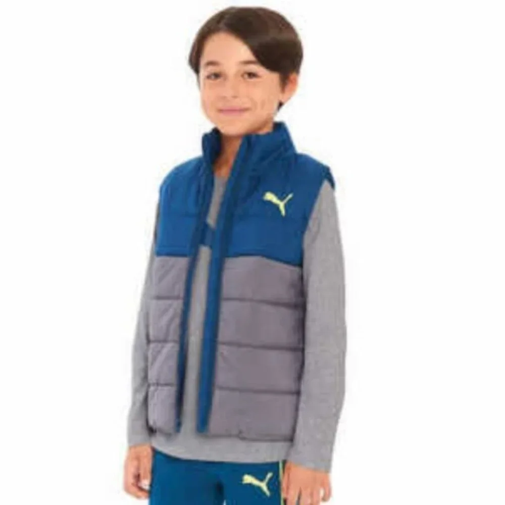 Puma Boys 3-Piece Outfit Set XS (5/6) | Teal Gray Vest Hoodie Pants - Like New - Picture 2 of 16